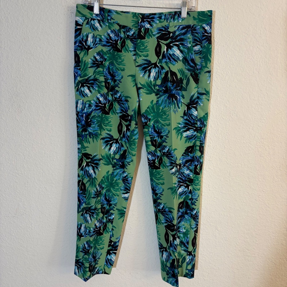 Banana Republic Avery Tropical Pants Women 6 Green Blue Floral Ankle Straight